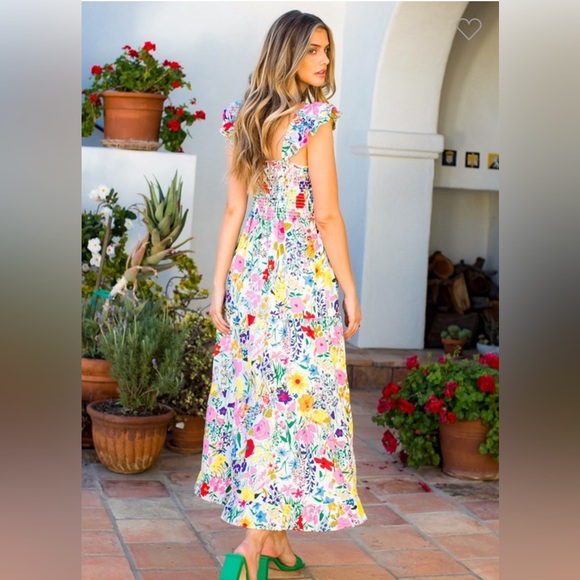 THML Anthropologie Colorful Smocked Floral Maxi Midi Dress - Picture 3 of 4